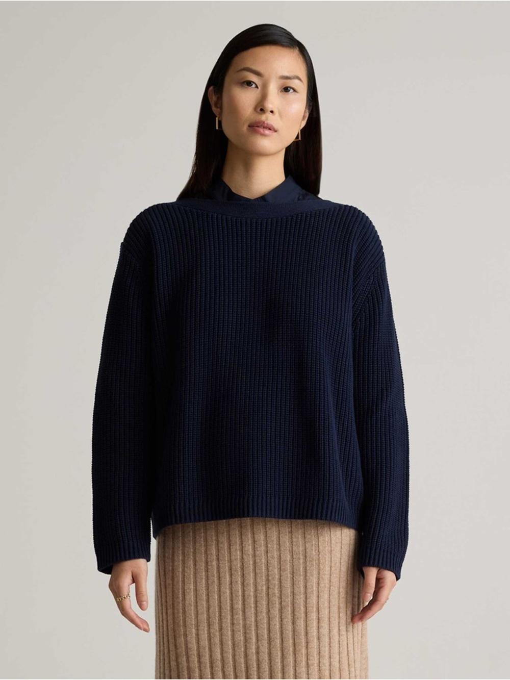 Quince Fisherman Boatneck Organic Cotton Navy Sweater Size Medium